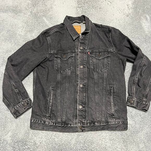Levi’s Jean Jacket Womens XL Faded Black Button Western Trucker Coat - Picture 1 of 8